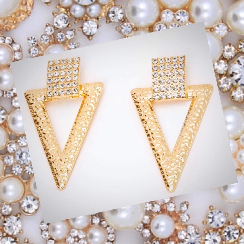 Gold Rhinestone Doorknocker Statement Earrings